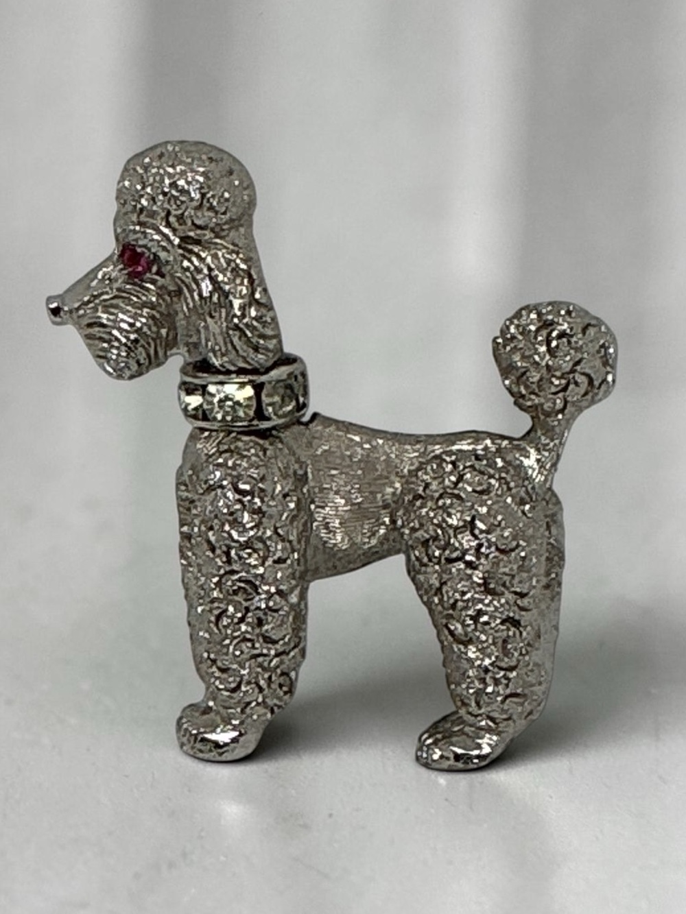 Vintage NAPIER Poodle Brooch Articulated Head Silver Tone